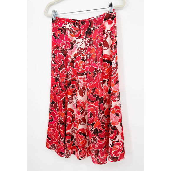 MNG Mango Floral Satin Slip Midi Skirt Red Pink Small - Picture 5 of 7